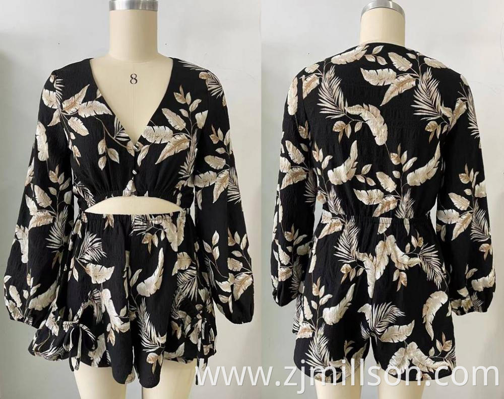 Leaf Print Short Jumpsuit Jpg